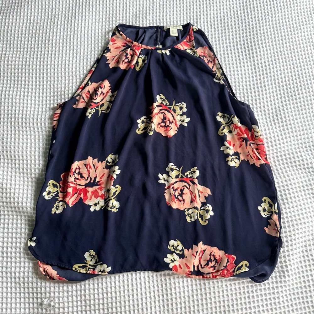 Floral Halter Top in Navy and Pink